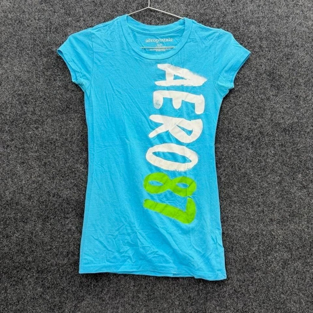 Aeropostale 87 Womens Small Blue Fitted Graphic Baby Tee Y2K